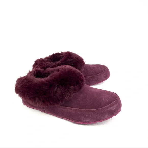 Sorel Go Coffee Run Slippers Slip On Red Suede Faux Fur Lined Rubber Sole 6 - Picture 2 of 8